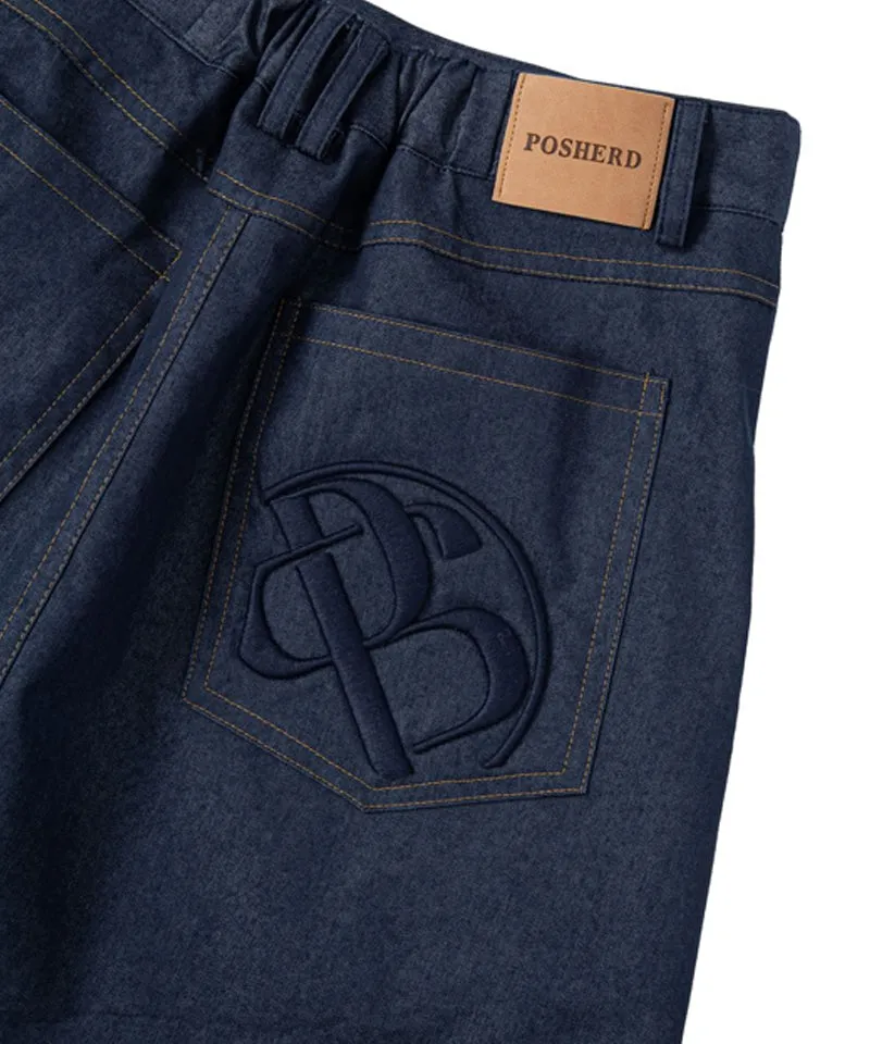 POSHERD Bio Stretch Denim Skirt - Indigo