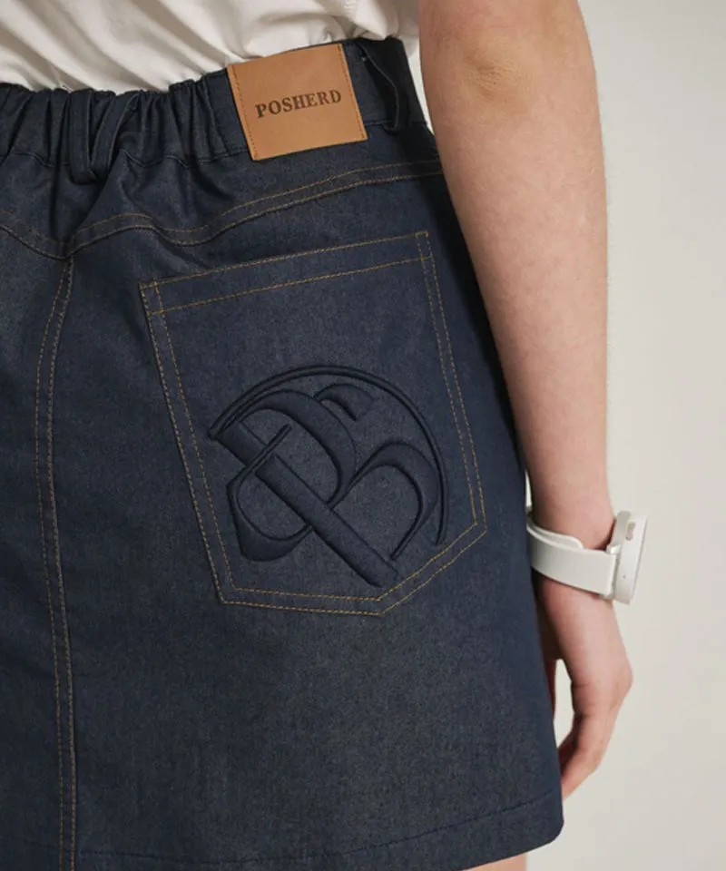 POSHERD Bio Stretch Denim Skirt - Indigo
