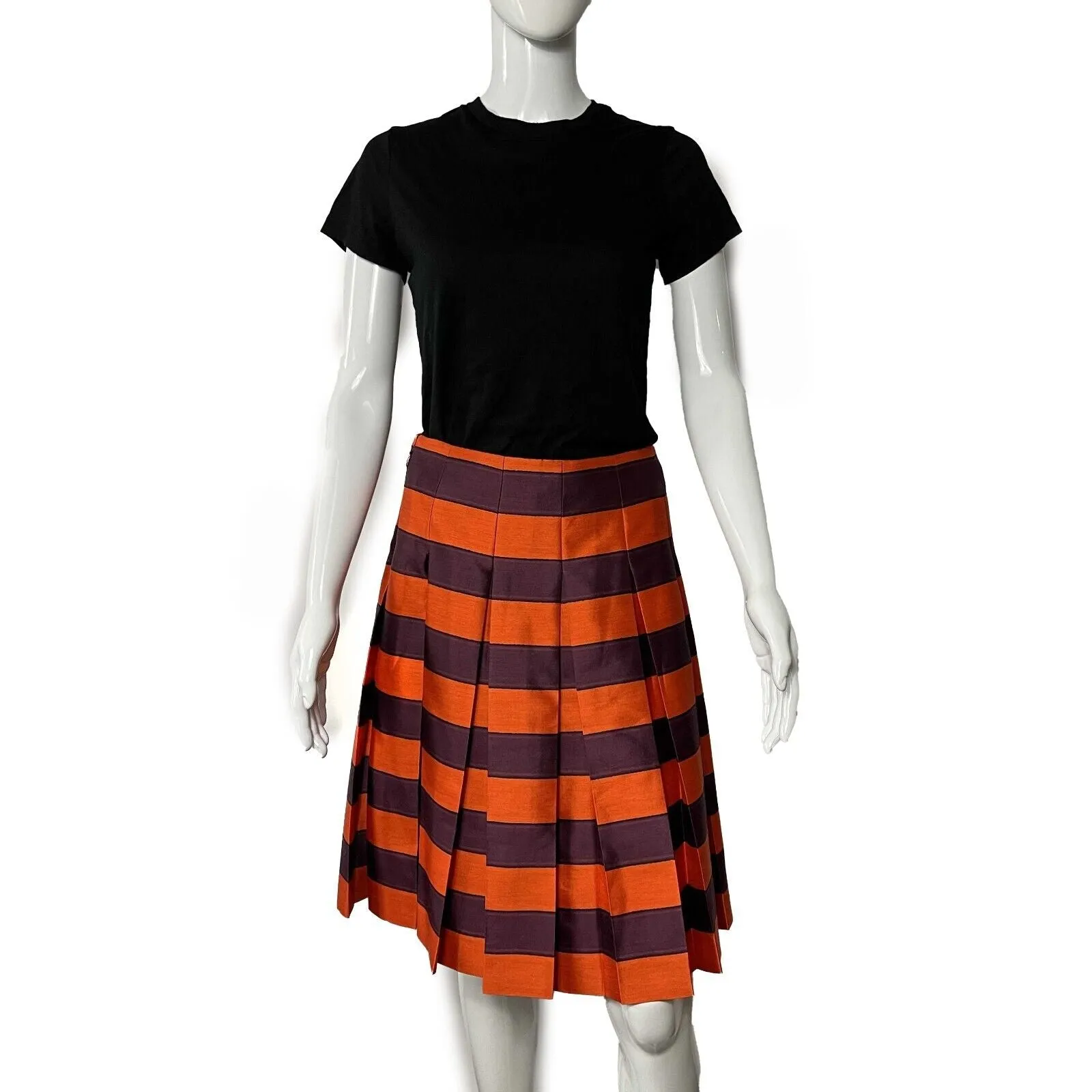 PRADA - Pleated High-Waisted Striped Mini Skirt - Purple, Orange,Black - 38 US 2