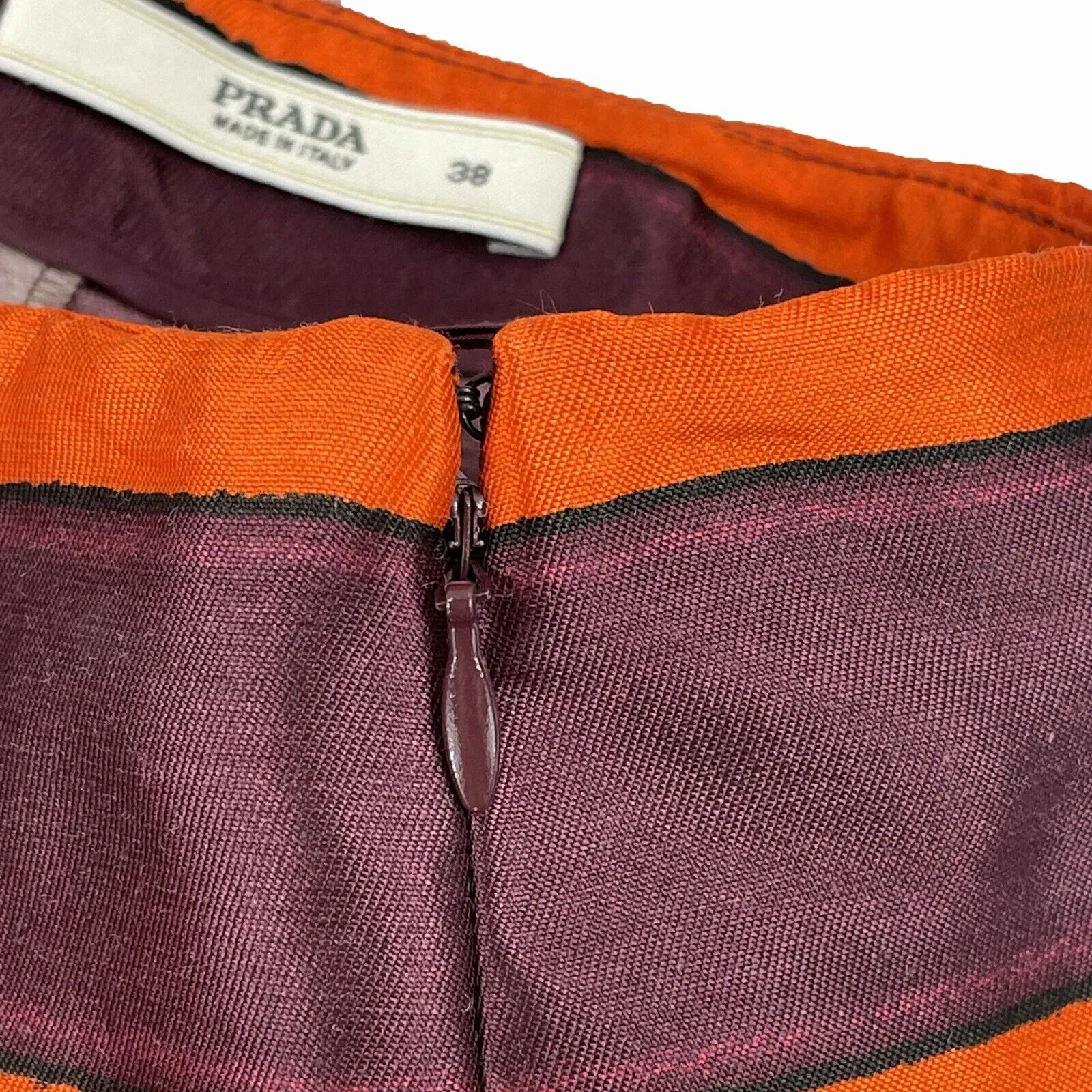 PRADA - Pleated High-Waisted Striped Mini Skirt - Purple, Orange,Black - 38 US 2
