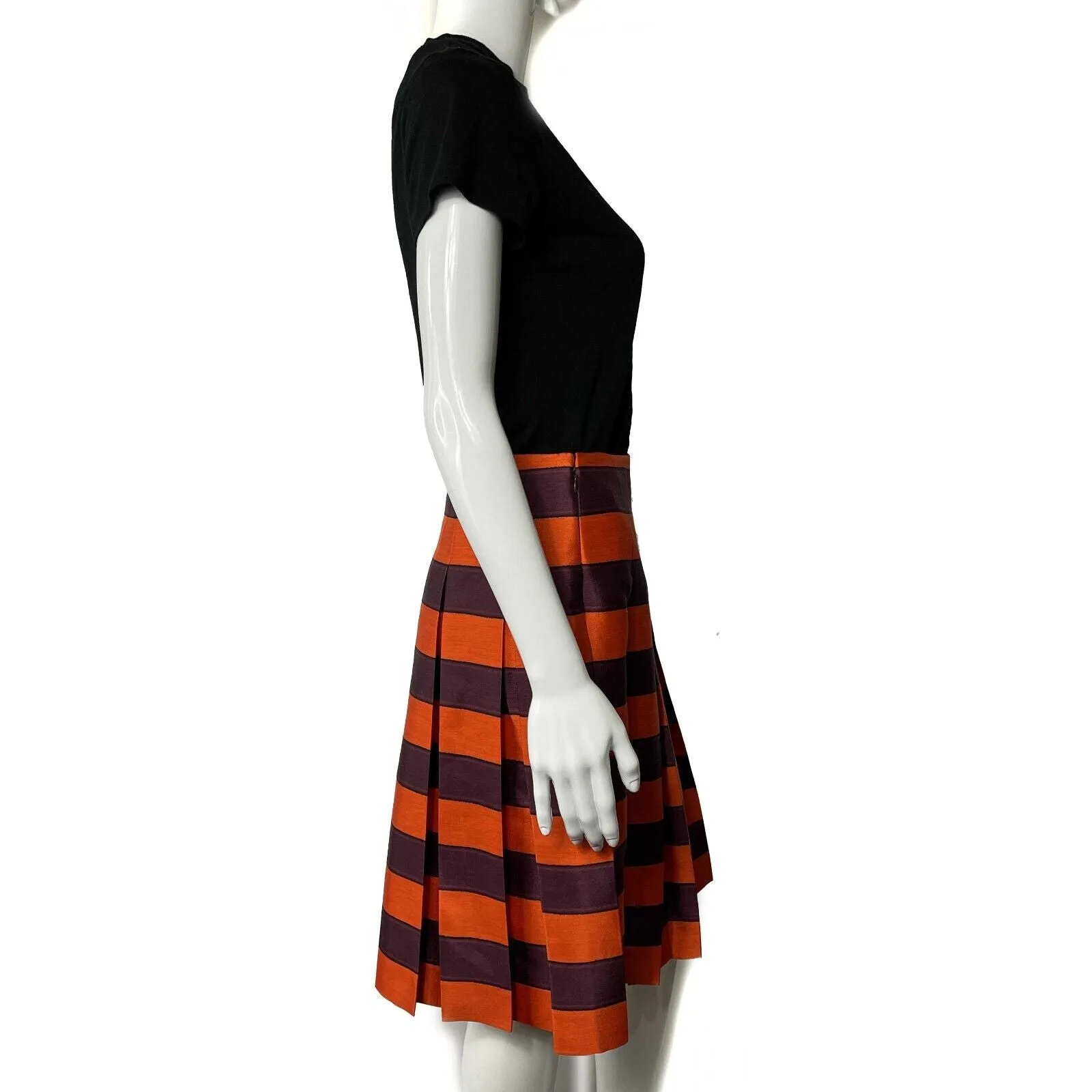 PRADA - Pleated High-Waisted Striped Mini Skirt - Purple, Orange,Black - 38 US 2