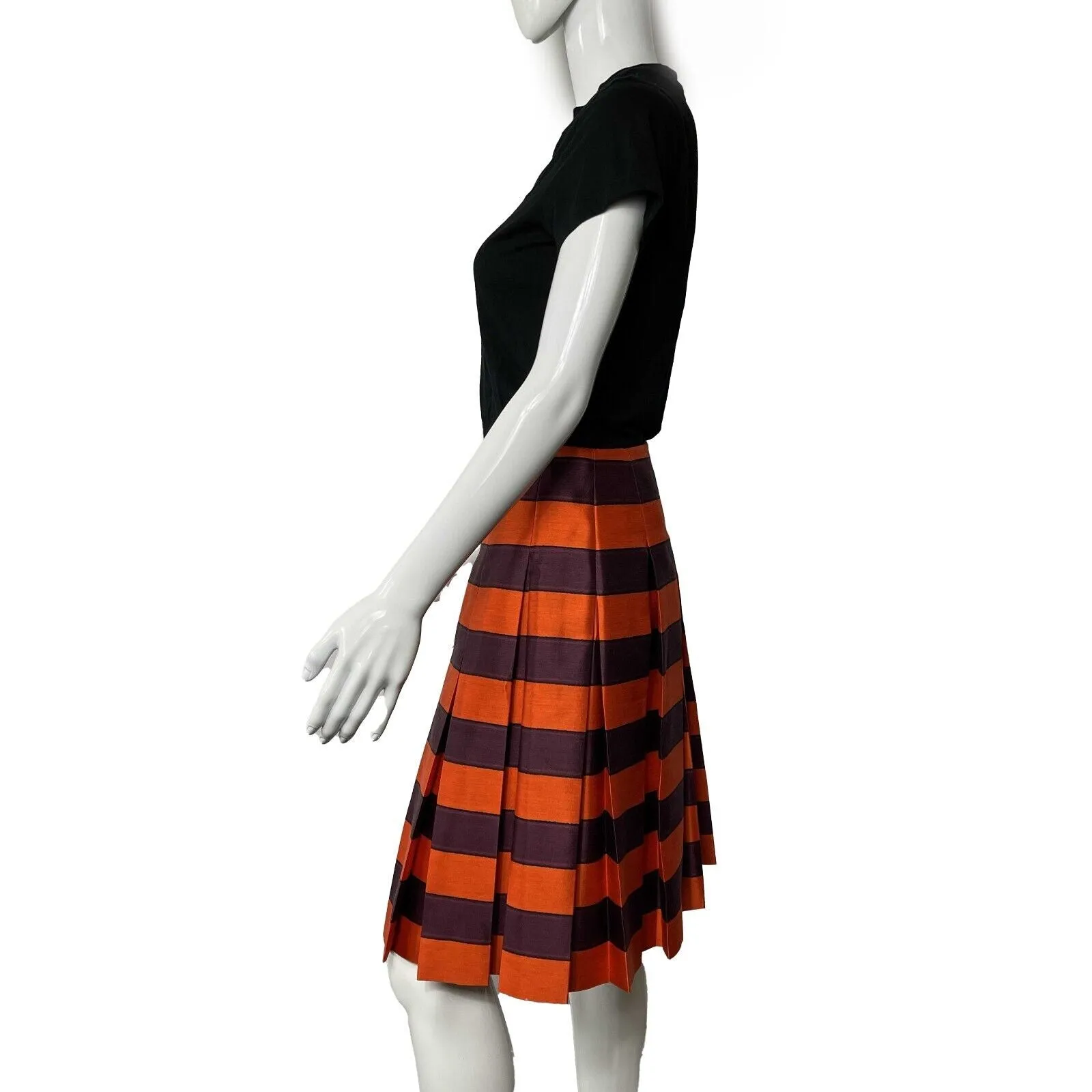 PRADA - Pleated High-Waisted Striped Mini Skirt - Purple, Orange,Black - 38 US 2