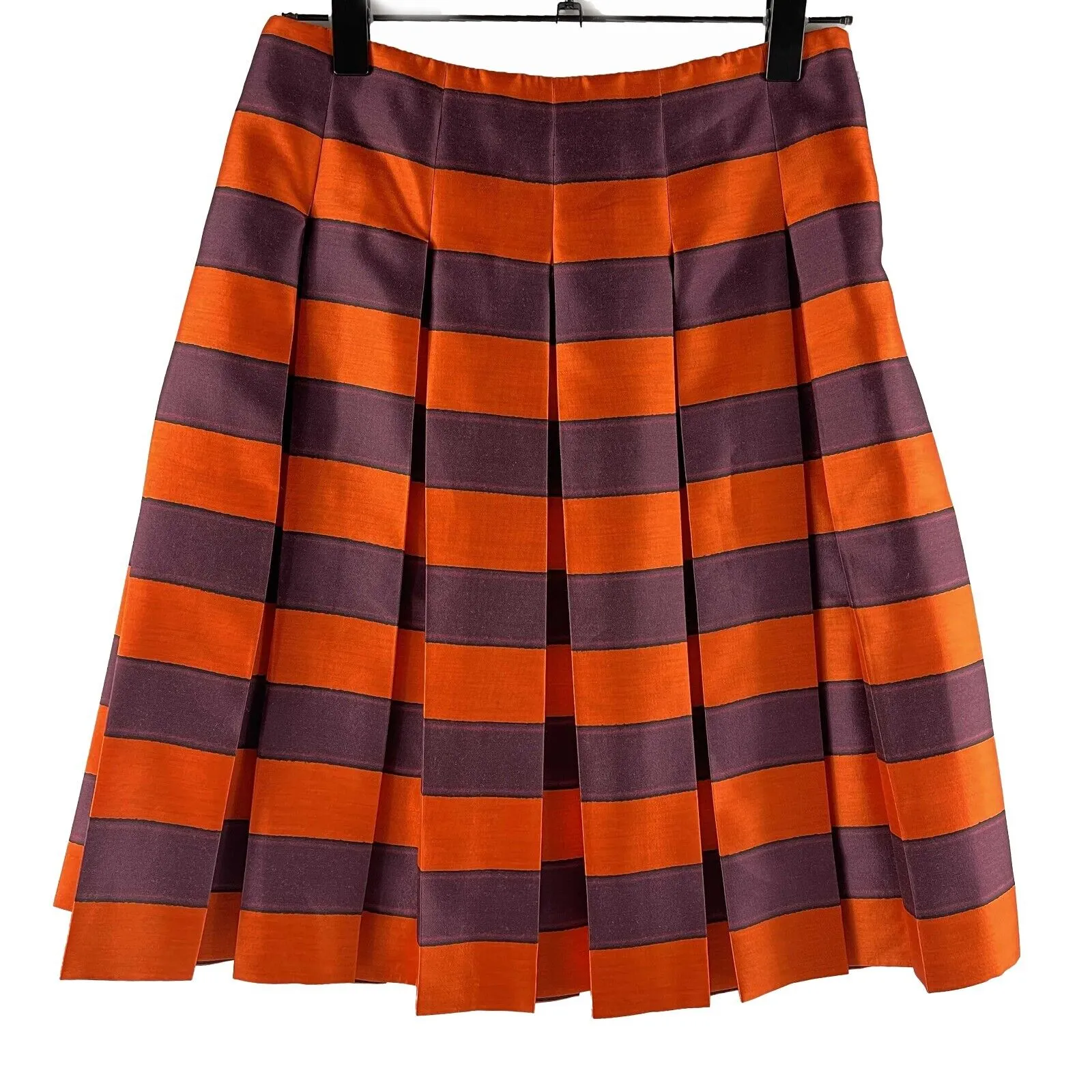 PRADA - Pleated High-Waisted Striped Mini Skirt - Purple, Orange,Black - 38 US 2