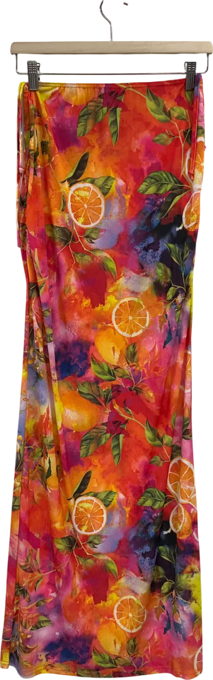 PrettyLittleThing Multicoloured Fruit Print Midaxi Skirt UK 14