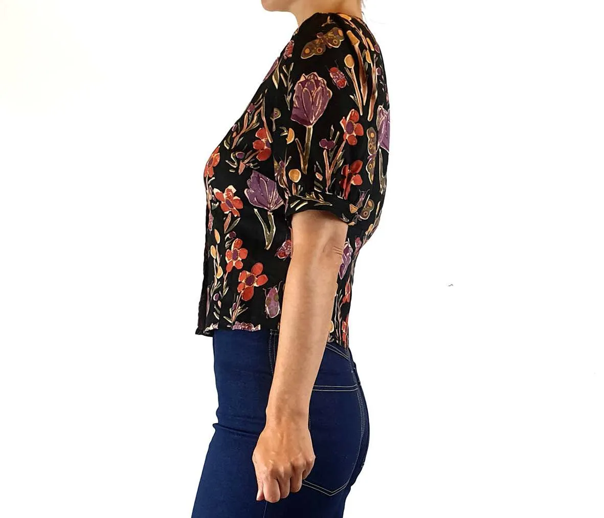 Princess Highway cotton-linen cropped floral print top size 8