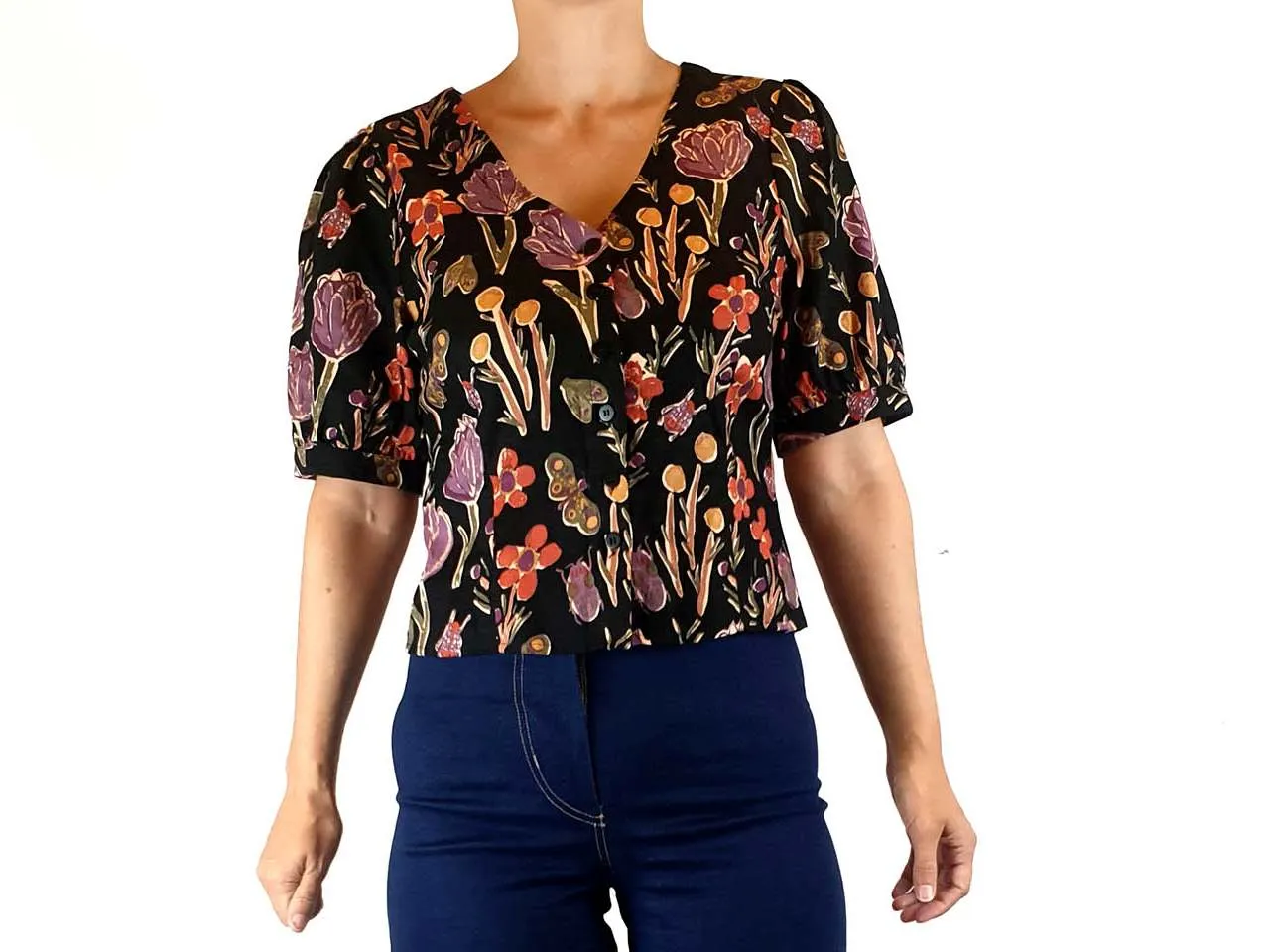 Princess Highway cotton-linen cropped floral print top size 8