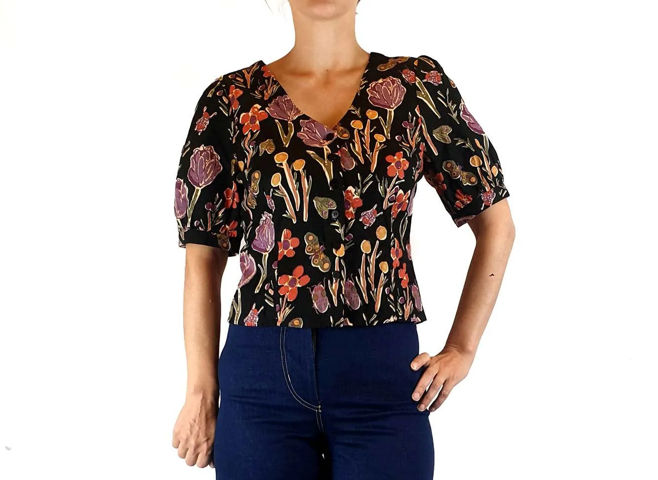 Princess Highway cotton-linen cropped floral print top size 8