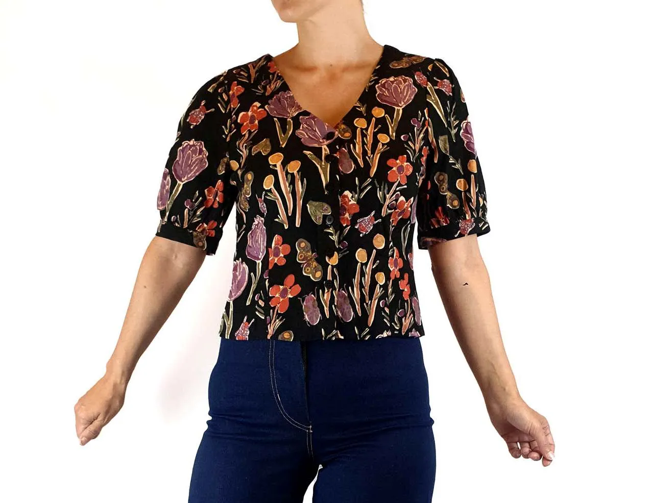 Princess Highway cotton-linen cropped floral print top size 8