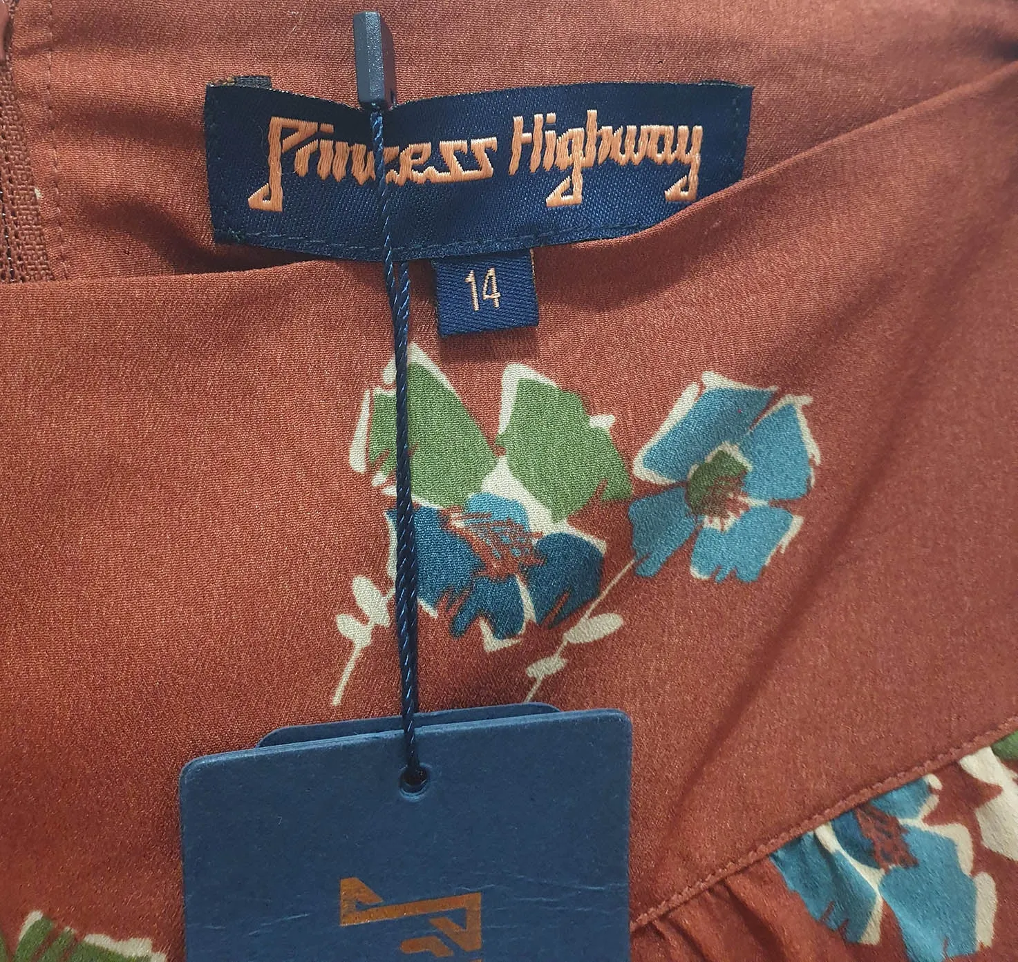 Princess Highway deep orange print skirt size 14