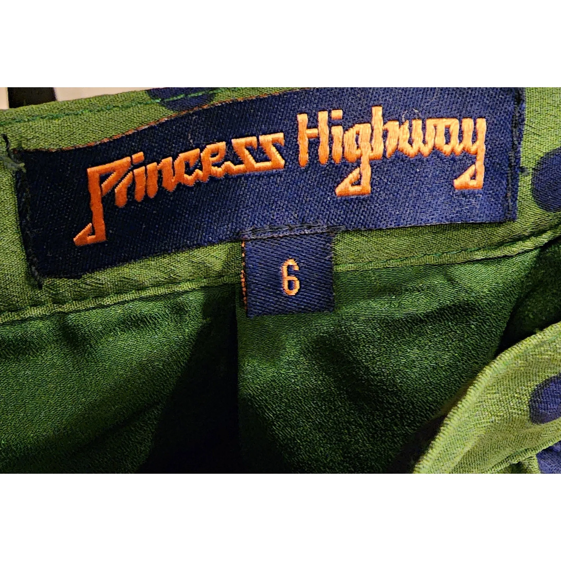 Princess Highway green skirt with blue polka dots size 6