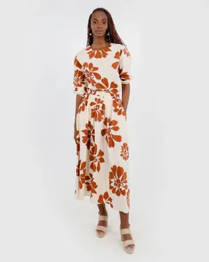 Printed Cotton Poplin Flared Skirt
