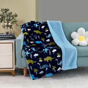 Printed Flannel Fleece Throw Sherpa Kids Blanket 40 X 50 Inch Dinosaur