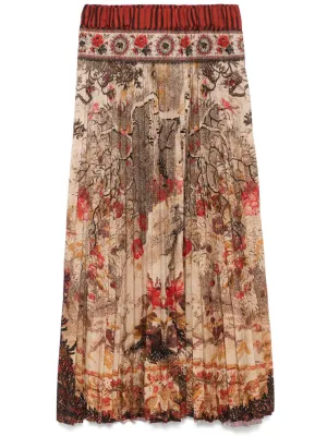 Printed silk pleated skirt