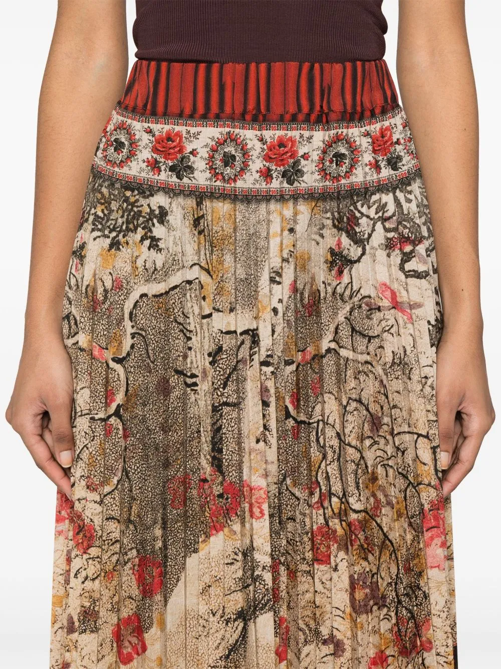 Printed silk pleated skirt