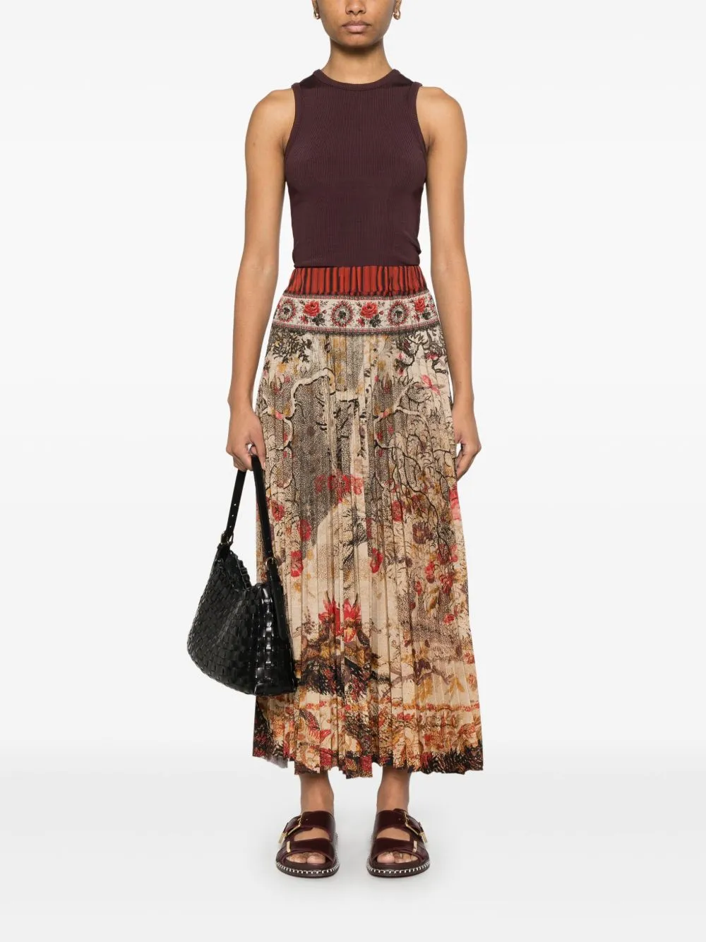 Printed silk pleated skirt