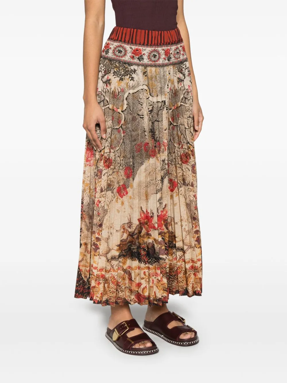 Printed silk pleated skirt