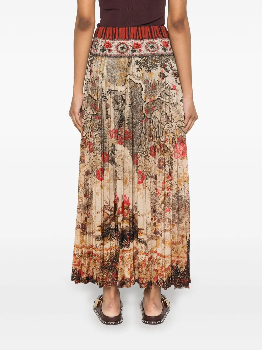 Printed silk pleated skirt