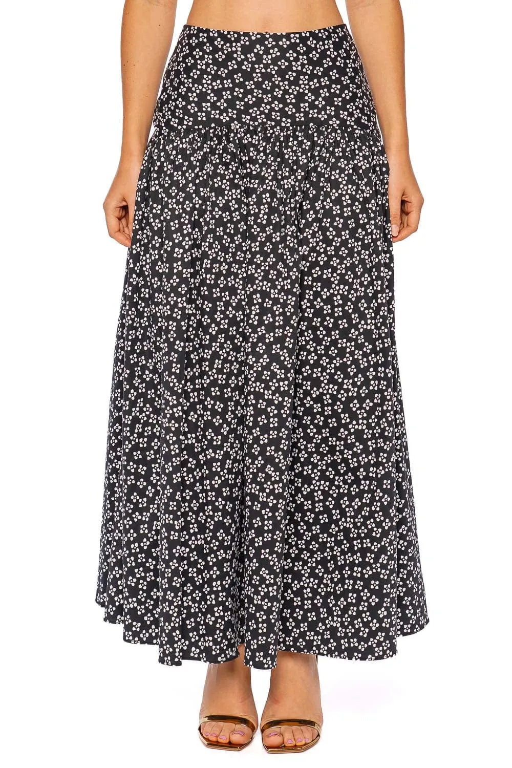 Procida Black Floral Midi Skirt