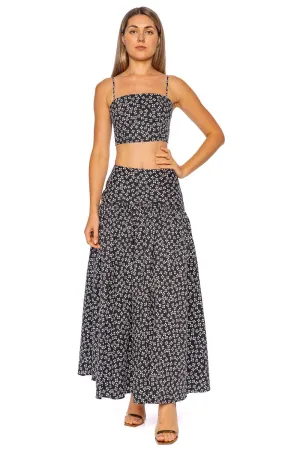 Procida Black Floral Midi Skirt