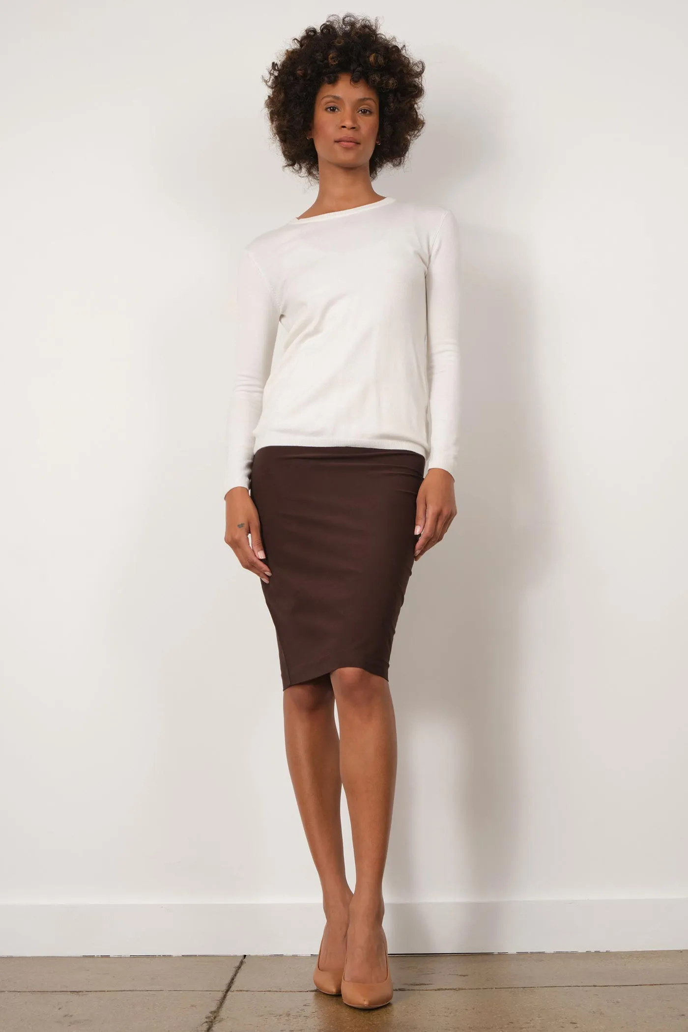 PULL ON SKIRT 2-Way Stretch Brown