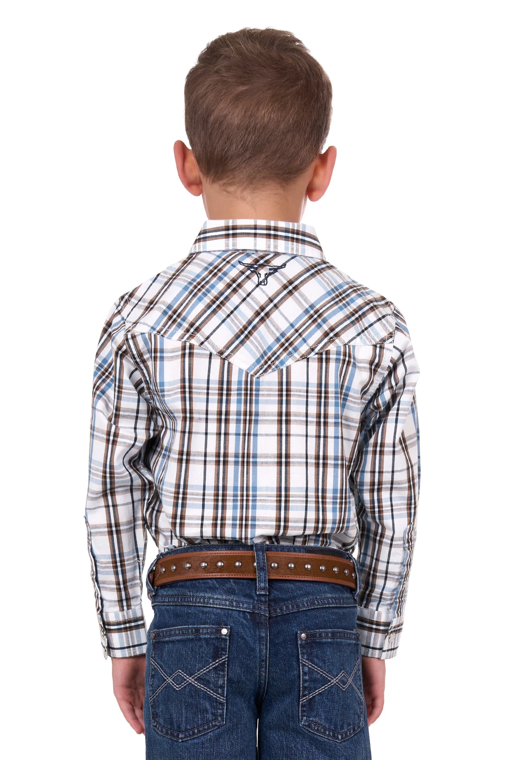 Pure Western Boys Evan LS Shirt White & Tan