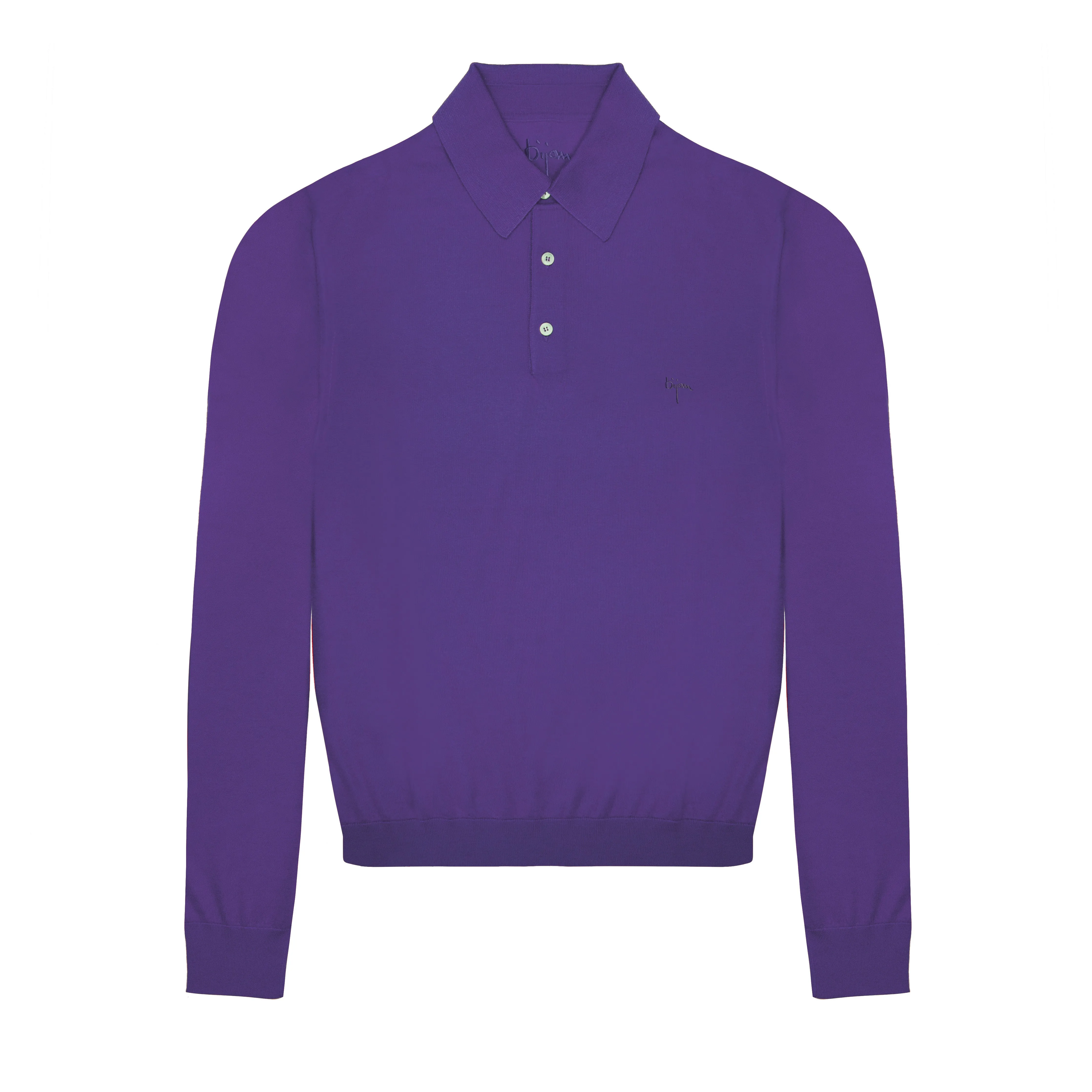 Purple Long Sleeve Cashmere and Silk Polo Shirt