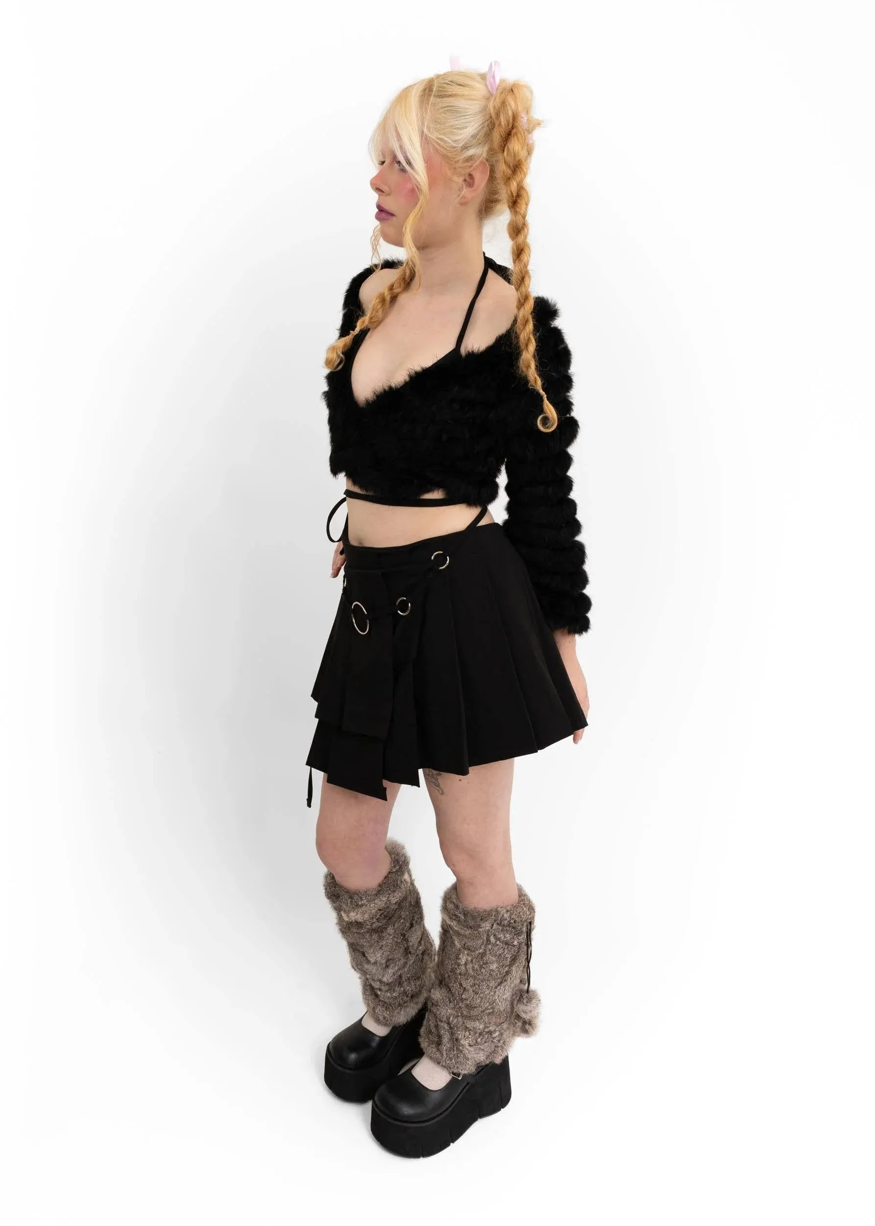 Pīwakawaka wrap tennis skirt- black