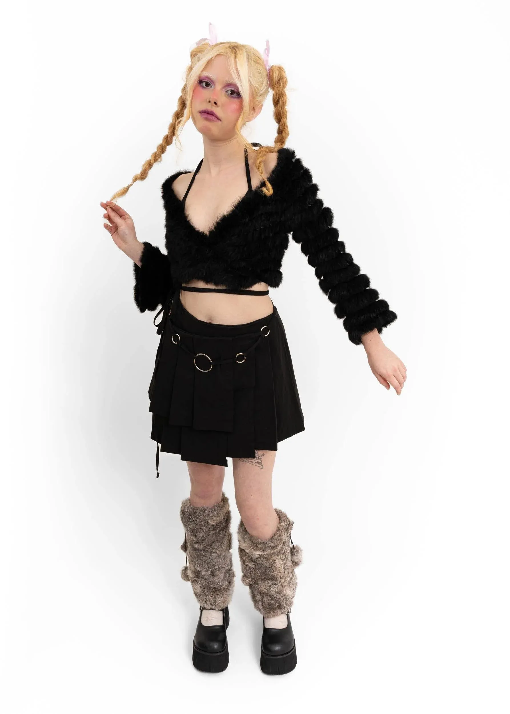 Pīwakawaka wrap tennis skirt- black
