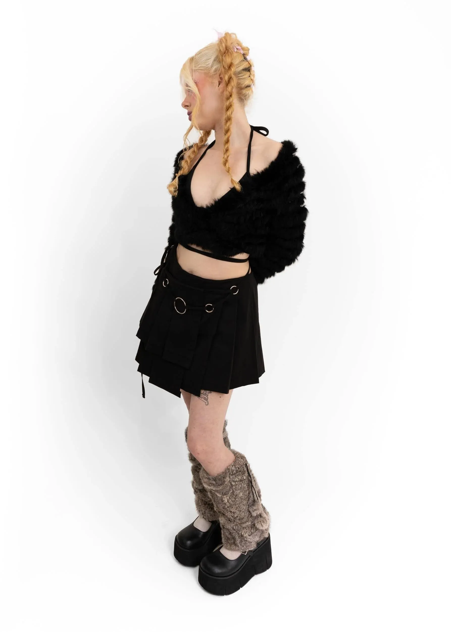 Pīwakawaka wrap tennis skirt- black