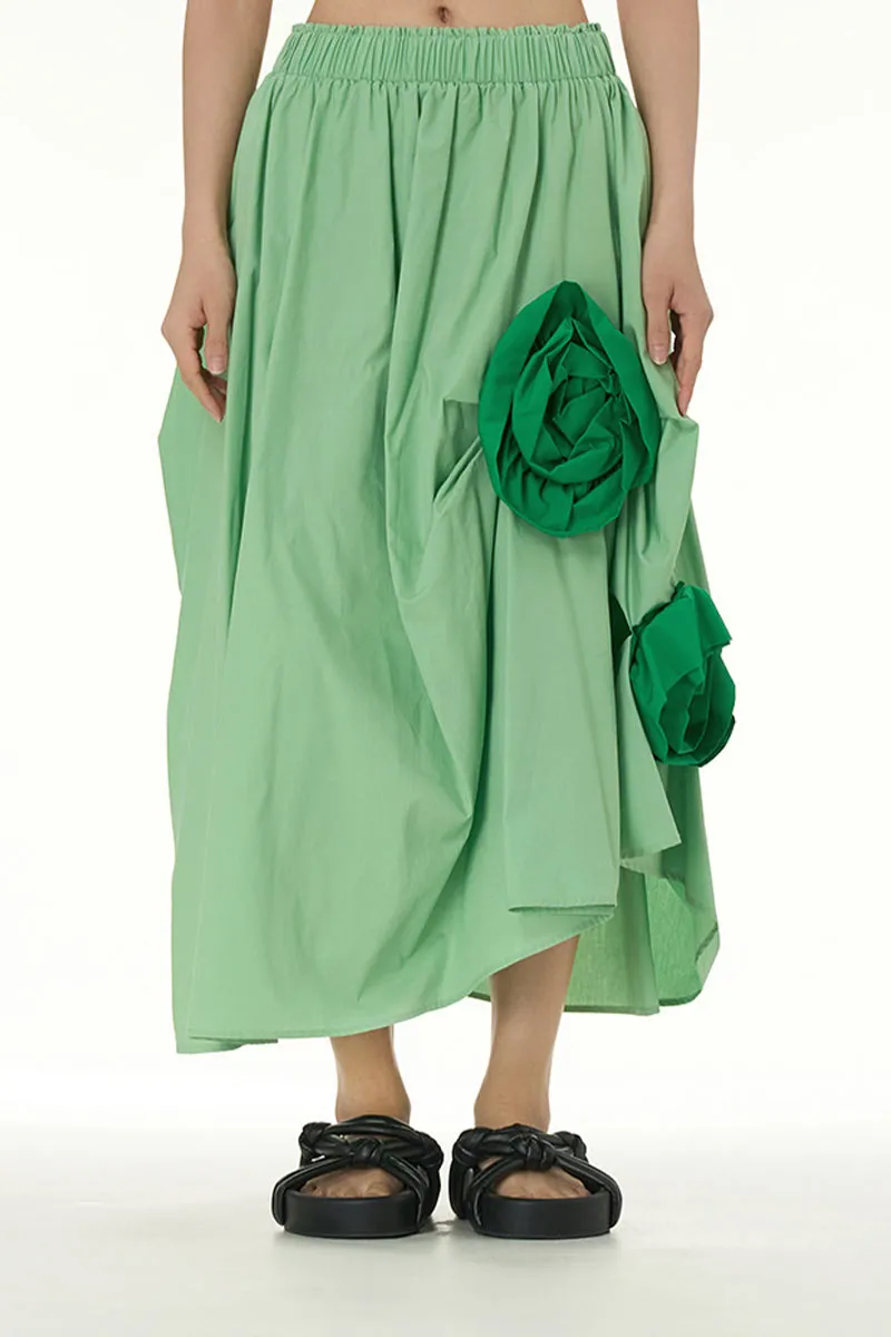 QL649 Floral Bud Decorated Maxi Skirt
