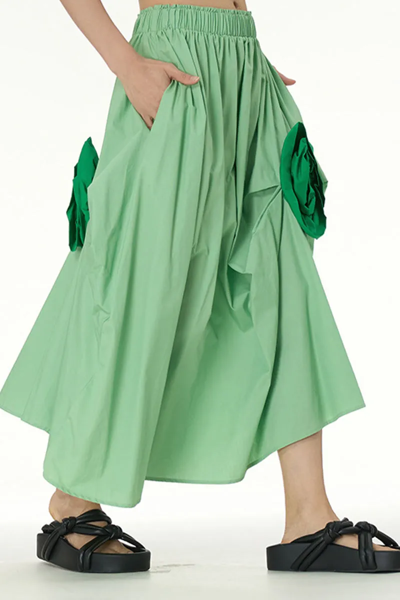 QL649 Floral Bud Decorated Maxi Skirt