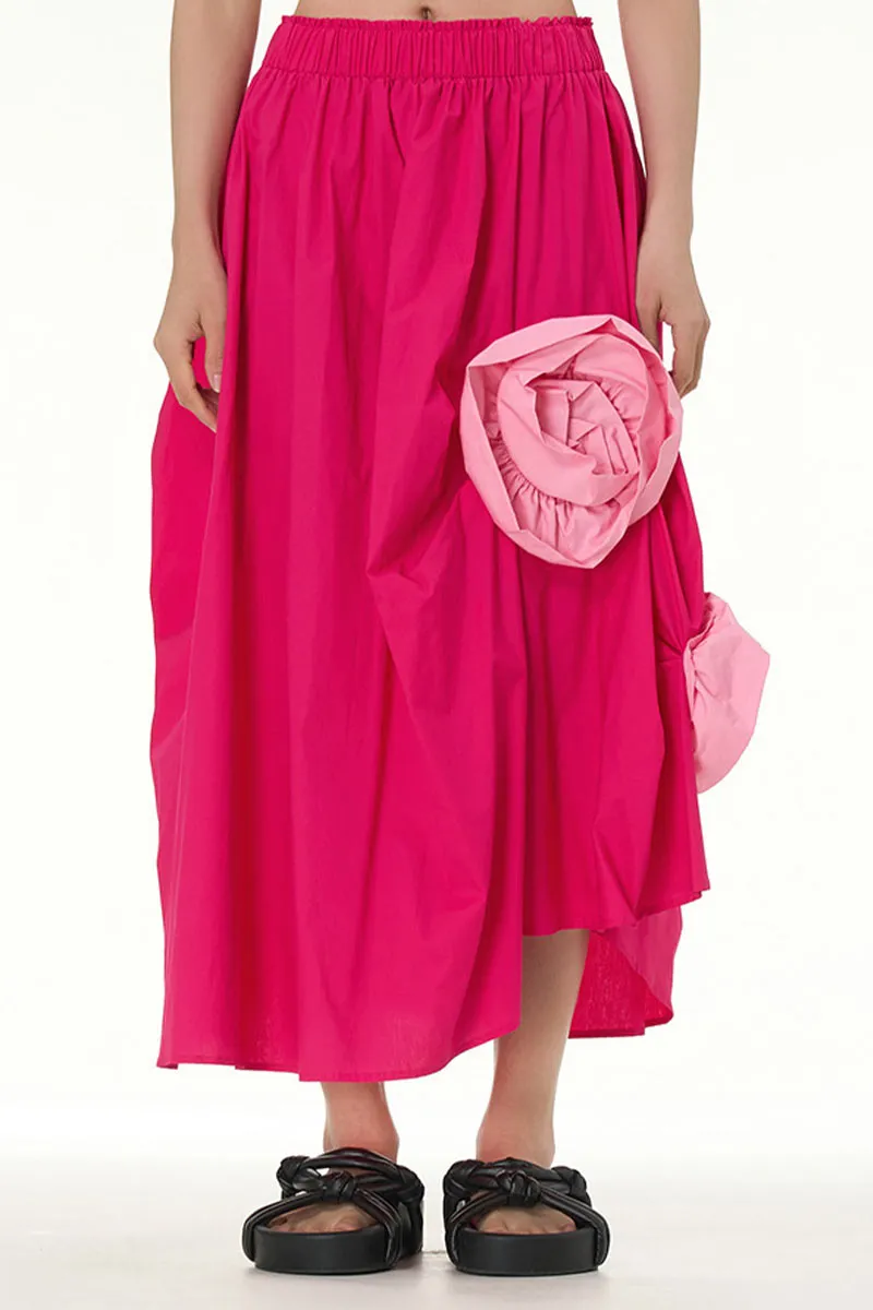 QL649 Floral Bud Decorated Maxi Skirt
