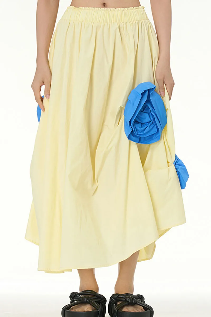 QL649 Floral Bud Decorated Maxi Skirt