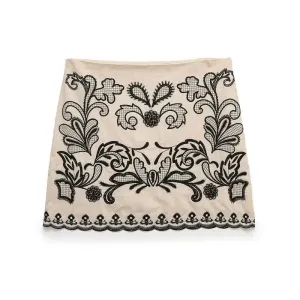 Quimpy Khaki Floral Embroidery Mini Skirt