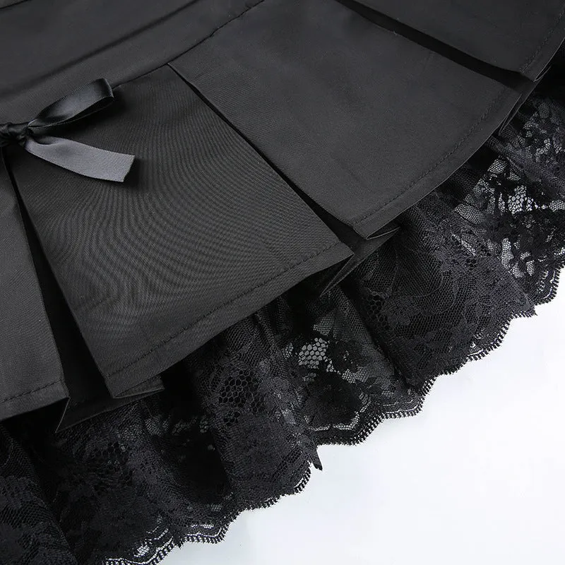 "DARK BOW LACE" PLEATED SKIRT N030202