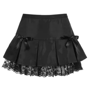 "DARK BOW LACE" PLEATED SKIRT N030202