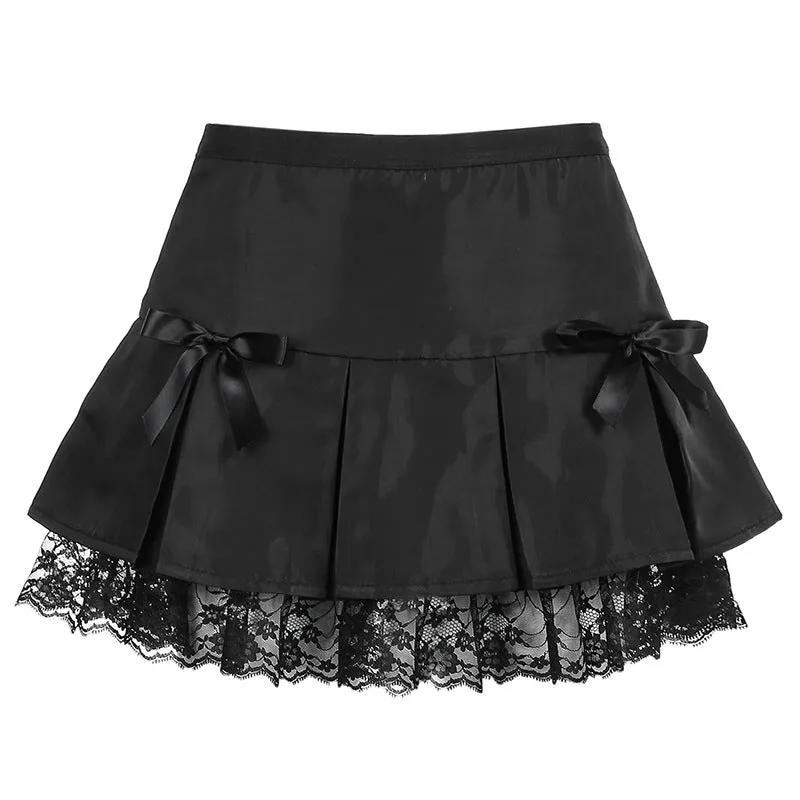 "DARK BOW LACE" PLEATED SKIRT N030202