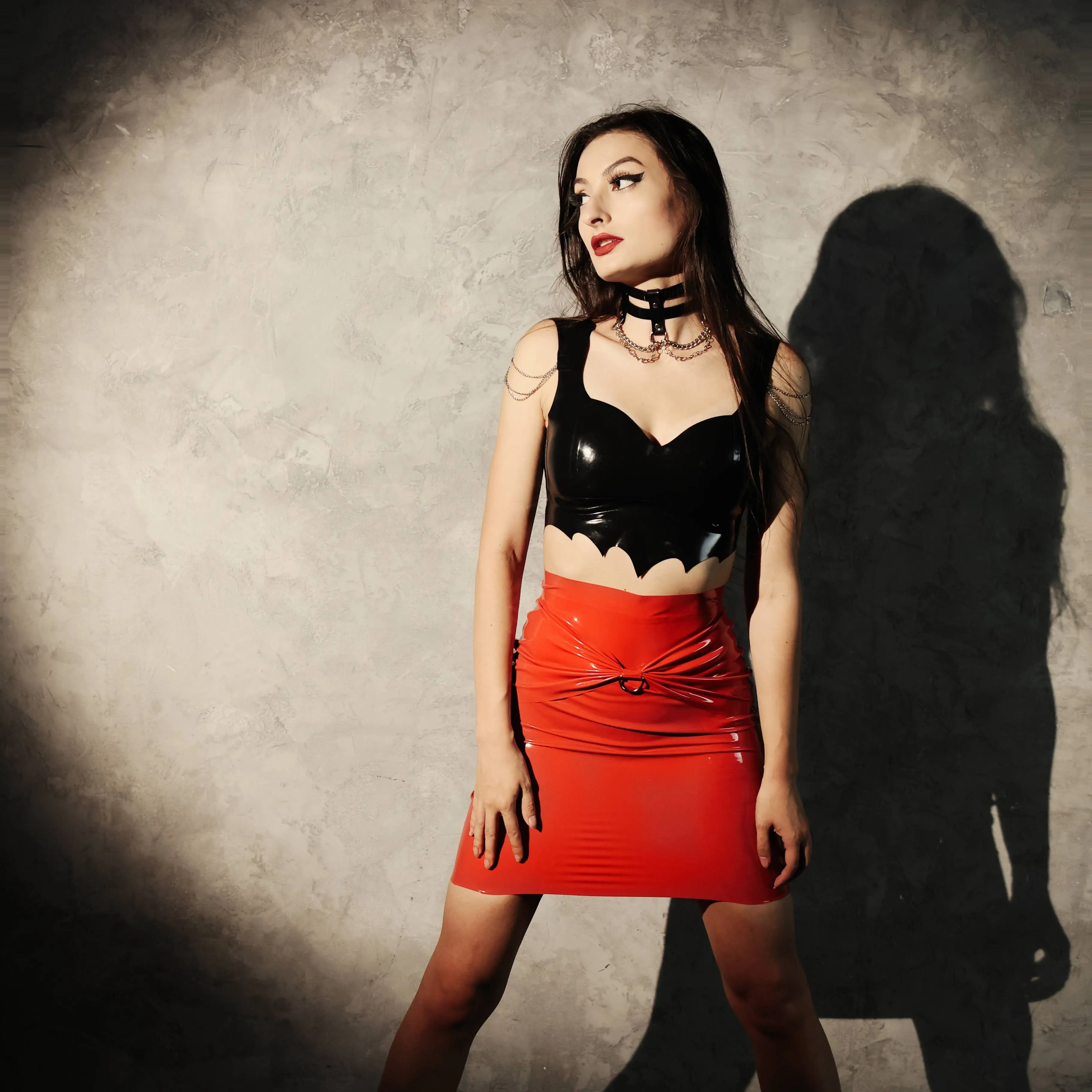 "Elinda" High-waisted Pencil Skirt with Front Ribbon & D-ring