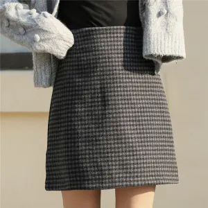 "HIGH WAISTED WOOLEN PLAID" SKIRT N111810