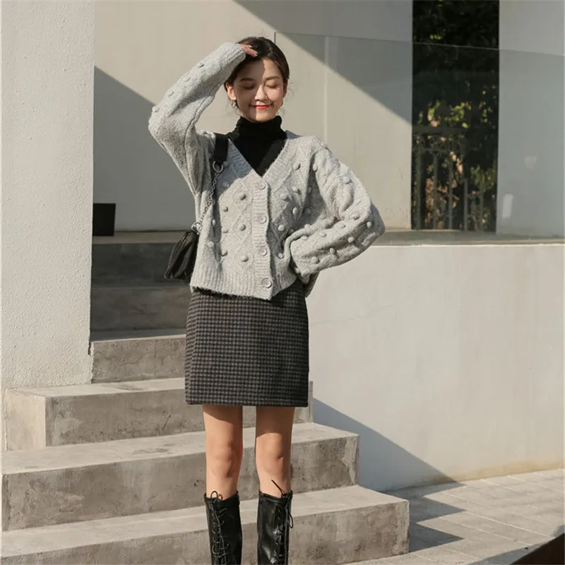 "HIGH WAISTED WOOLEN PLAID" SKIRT N111810