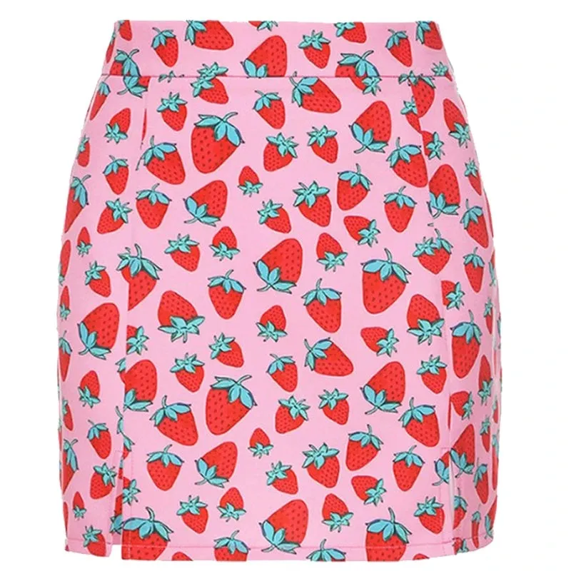 "PINK STRAWBERRY PRINT" SKIRT N051001