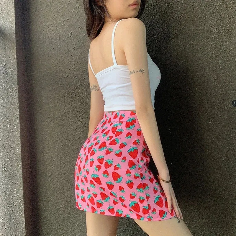 "PINK STRAWBERRY PRINT" SKIRT N051001