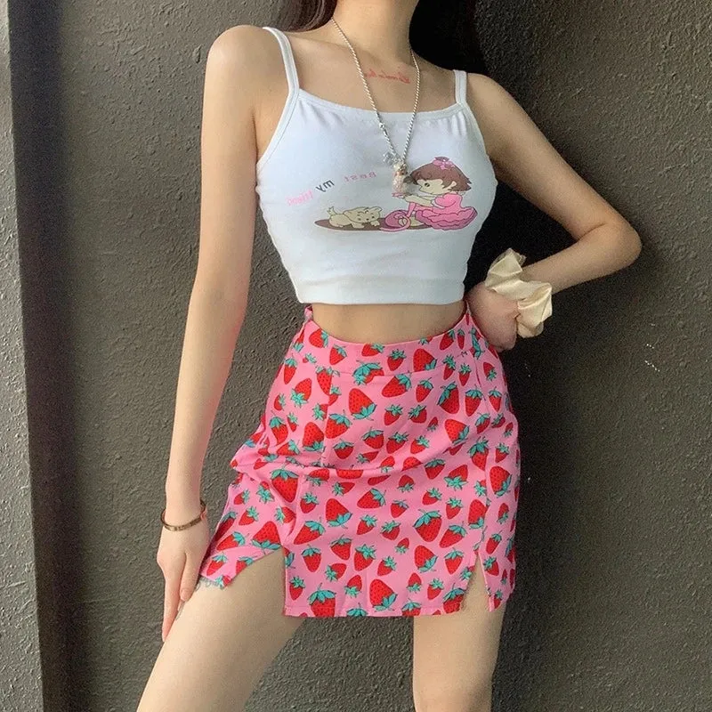 "PINK STRAWBERRY PRINT" SKIRT N051001
