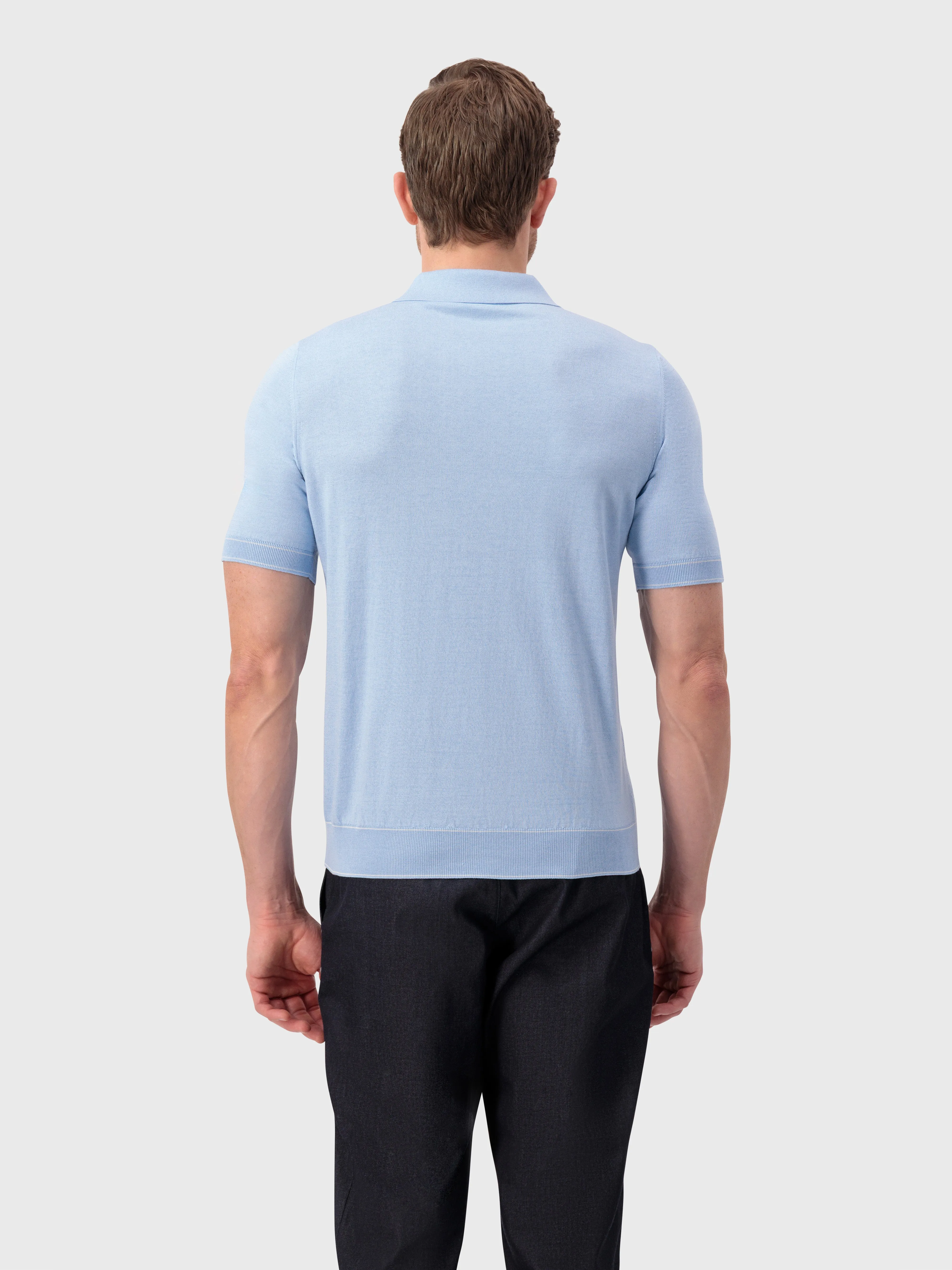 "Shaded Argyle" Silk and Cotton Knit Polo - Oxford Blue