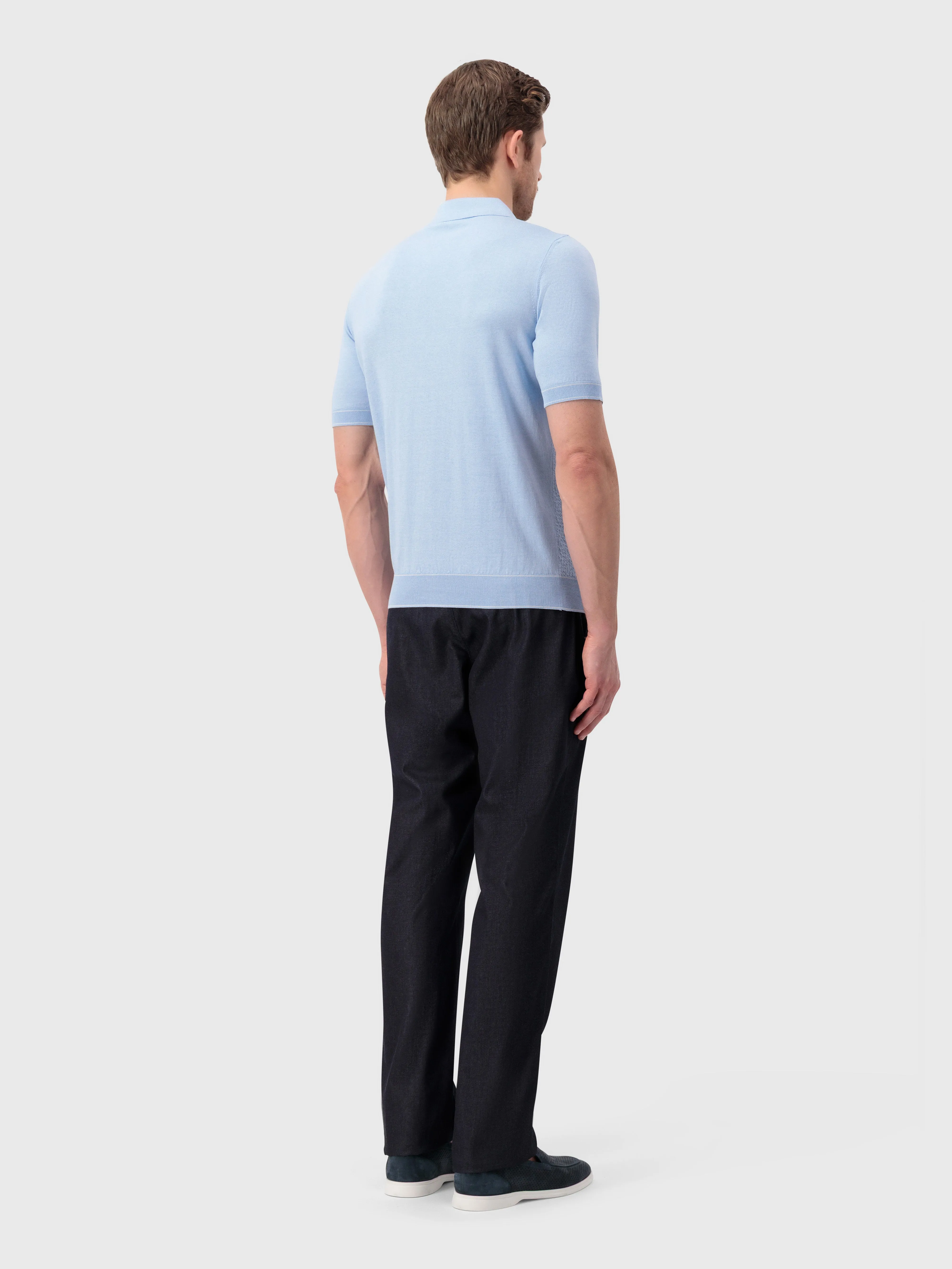 "Shaded Argyle" Silk and Cotton Knit Polo - Oxford Blue