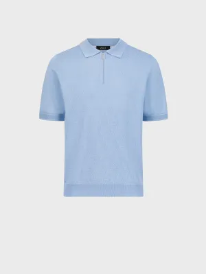 "Shaded Argyle" Silk and Cotton Knit Polo - Oxford Blue