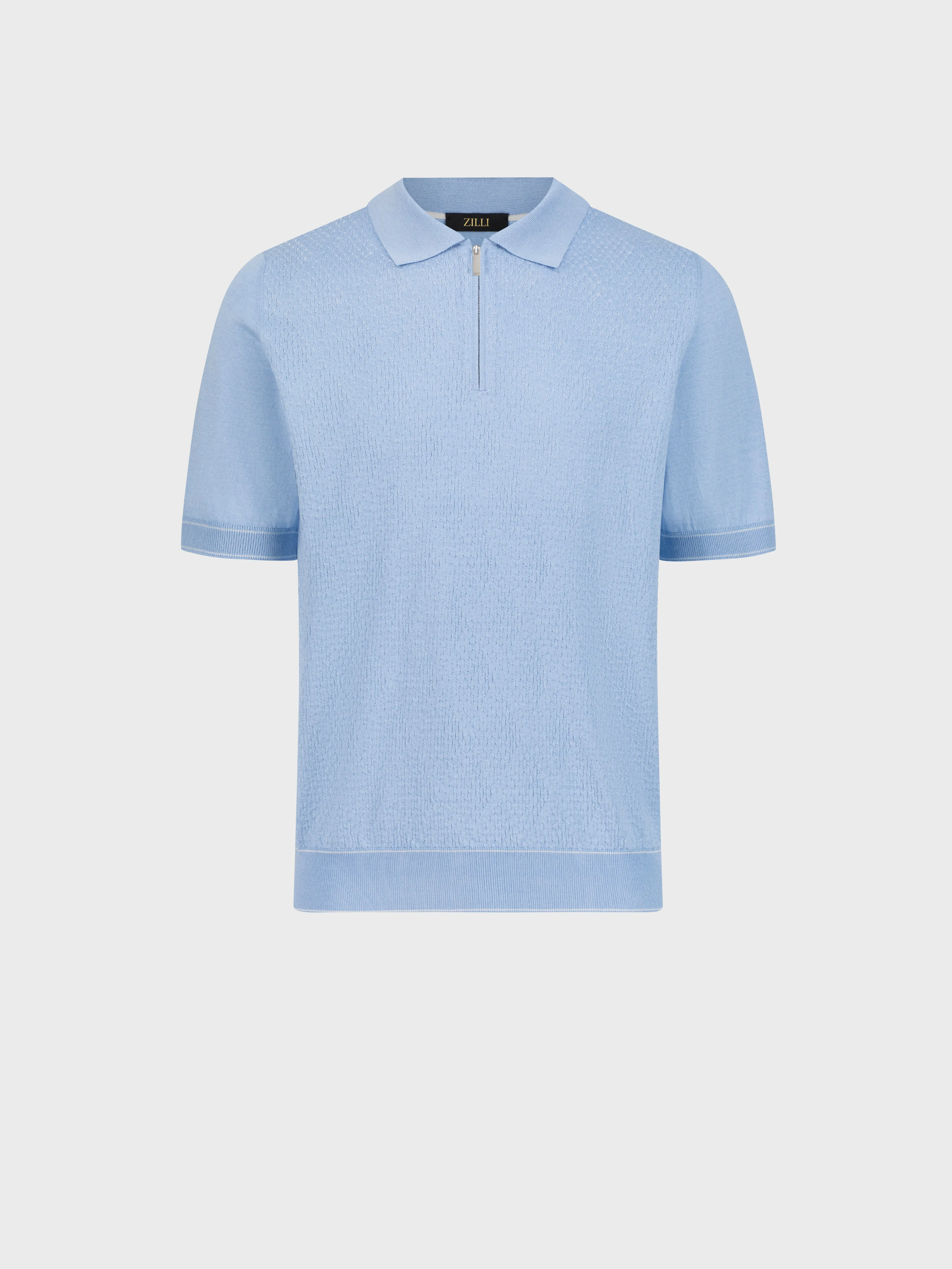 "Shaded Argyle" Silk and Cotton Knit Polo - Oxford Blue