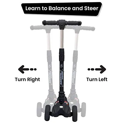 R for Rabbit Road Runner Kick Scooter for Kids of Above 3 Years, Skating Scooter for Boys, Girls, Scratch Free LED PU Wheels, 4-Level Adjustable Handlebar & Foldable Design & Wide Standing Board, Weight Capacity 75Kgs ( Black)