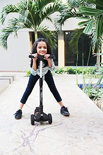 R for Rabbit Road Runner Kick Scooter for Kids of Above 3 Years, Skating Scooter for Boys, Girls, Scratch Free LED PU Wheels, 4-Level Adjustable Handlebar & Foldable Design & Wide Standing Board, Weight Capacity 75Kgs ( Black)