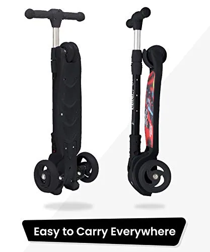 R for Rabbit Road Runner Kick Scooter for Kids of Above 3 Years, Skating Scooter for Boys, Girls, Scratch Free LED PU Wheels, 4-Level Adjustable Handlebar & Foldable Design & Wide Standing Board, Weight Capacity 75Kgs ( Black)